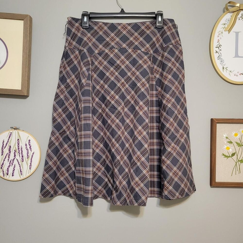 VTG Y2K  90s Cato Plaid Paneled Midi Skirt Academia Preppy Grunge Natural Fiber